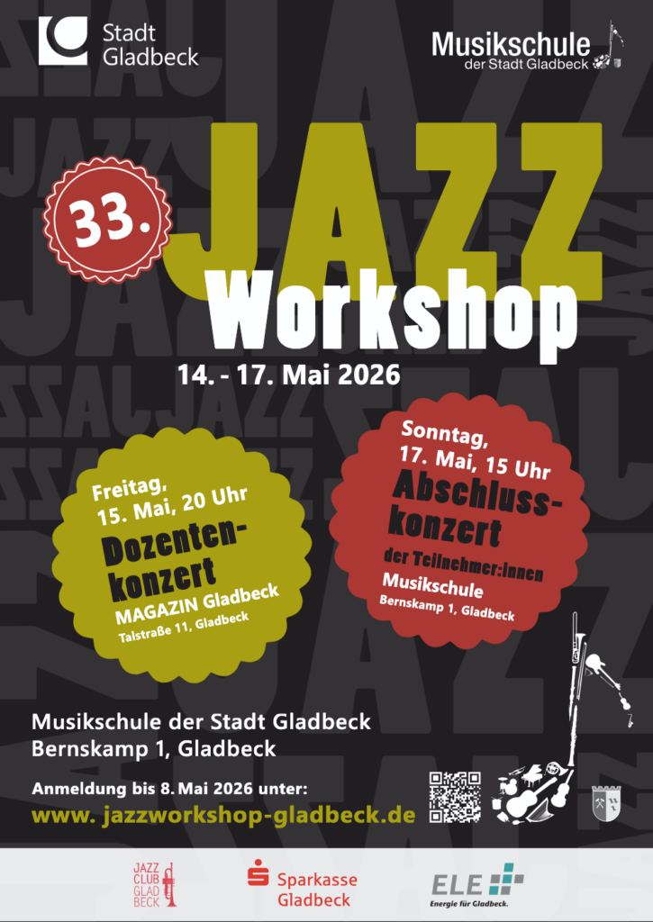 Flyer für den 33. Jazzworkshop der Musikschule Gladbeck (Zum PDF-Download bitte auf das Bild clicken)